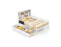 Bed Frame with 2 Drawers and Bookcase for Boys and Girls-Full Size