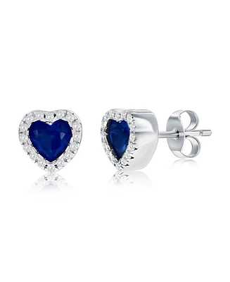 Sterling Silver, Sapphire Cz Heart Stud Earrings