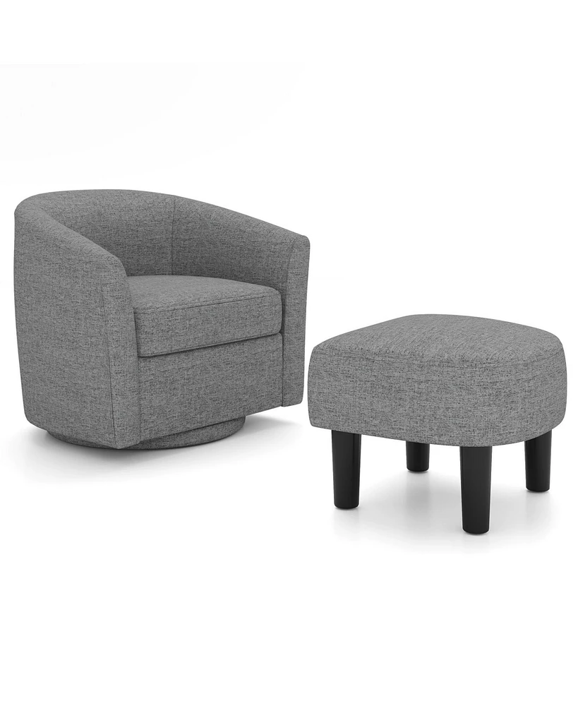 Modern Club Swivel Accent Chair with Ottoman Footrest Curved Backrest