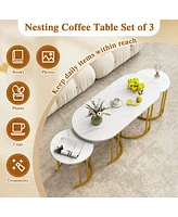 Nesting Coffee Table Set of 3 with Faux Marble Tabletop and Powder-coated Metal Frame