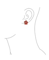 Bling Jewelry Pink Red Enamel Flower Crystal Edge Clip-On Earrings 14K Gold Plated Non-Pierced