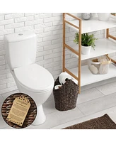 Casafield Toilet Paper Roll Holder Storage Basket with Wood Bar - Natural, Woven Water Hyacinth Wicker Bathroom Tissue Storage Organizer