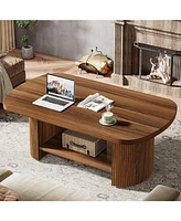 Tribesigns Oval Coffee Table, Mid-Century 2-Tier Coffee Table with Storage Shelf