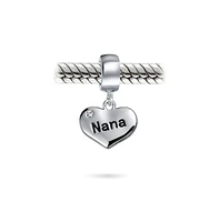Bling Jewelry Word Nana Heart Dangle Charm Bead Grandmother Crystal Sterling Silver Fit Bracelet