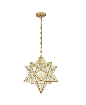 Moose Brass Moravian Star Pendant Lights Seeded Glass Shade, 15-Inch, 1-Light