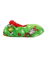 The Grinch Boys All-Over Character Print Youth Green Slipper Socks-Small