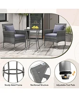 Gymax 3-Piece Patio Furniture Set Pe Wicker Conversation Bistro w/ A Tempered Glass Table