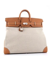 Pre-Owned HERMES Hac 50 Handbag Toile and Brown Evercolor with Palladium Hardware