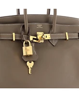 Pre-Owned HERMES Birkin 25 Handbag Grey Swift with Gold Hardware