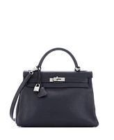 Pre-Owned HERMES Kelly 32 Handbag Black Togo with Brushed Palladium Hardware