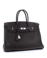 Pre-Owned HERMES Birkin 35 Handbag Brown Clemence with Palladium Hardware