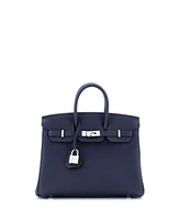 Pre-Owned HERMES Birkin 25 Handbag Blue Togo with Palladium Hardware