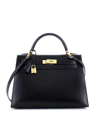 Pre-Owned HERMES Kelly 32 Handbag Black Box Calf with Gold Hardware