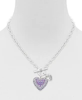 Guess Crystal Heart Charms Toggle Necklace, 18"