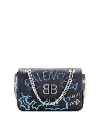 Pre-Owned Balenciaga Small Bb Graffiti Chain Wallet Leather