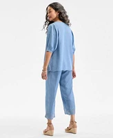 Style Co Eyelet Embroidered Top Cropped Pants Wedge Sandals Exclusively At Macys