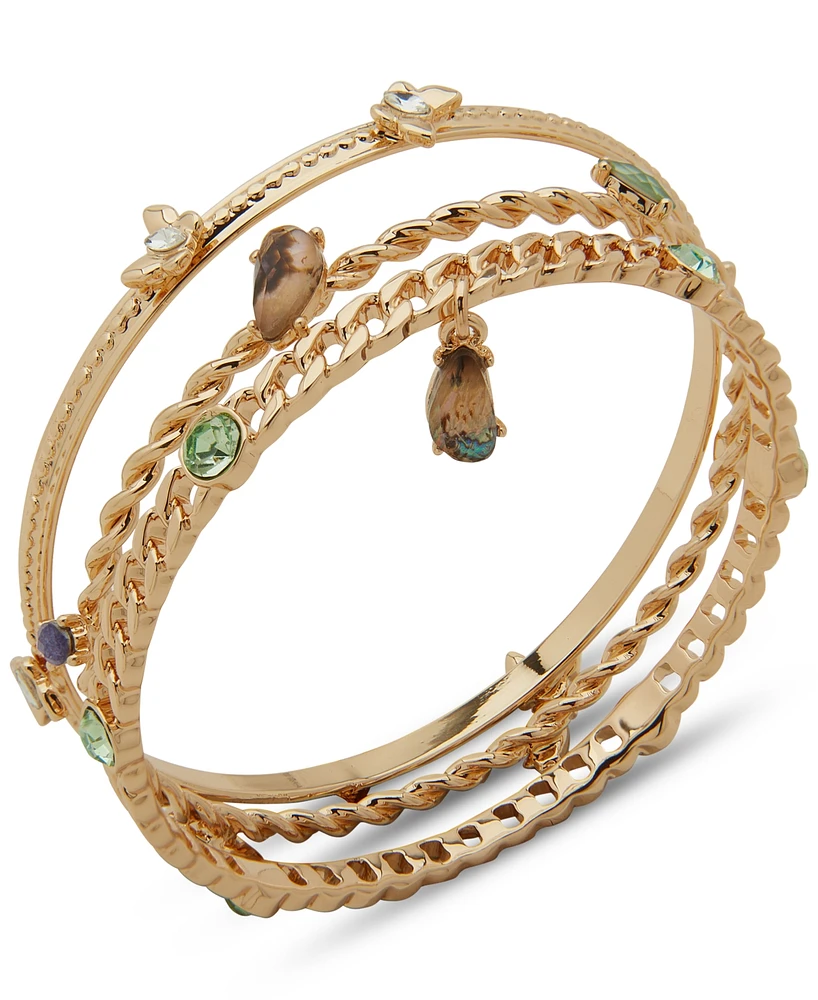 Anne Klein 3-Pc. Gold-Tone Multi-Stone Butterfly Bangle Bracelet