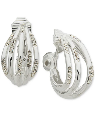 Anne Klein Silver-Tone Crystal Multi-Row Button Clip Earrings