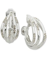 Anne Klein Silver-Tone Crystal Multi-Row Button Clip Earrings