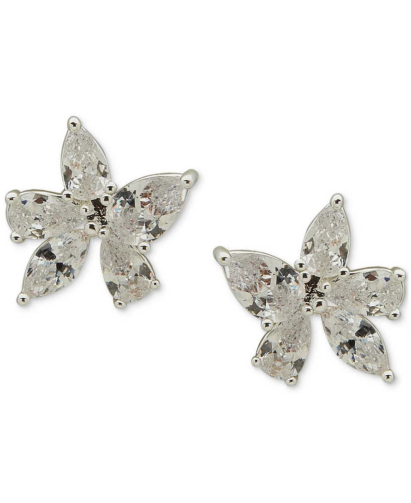 Anne Klein Silver-Tone Crystal Flower Stud Earrings