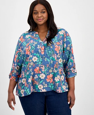 Tommy Hilfiger Plus Floral-Print Popover Tunic, Exclusively at Macy's