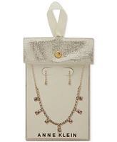 Anne Klein Gold-Tone Crystal Cup Chain Frontal Necklace & Earrings Set