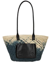 Patricia Nash Calypso Medium Woven Straw Tote with Greek Floral Scarf