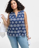On 34th Trendy Plus Cotton Eyelet Split-Neck Tank, Exclusively at Macy's