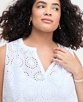On 34th Trendy Plus Cotton Eyelet Split-Neck Tank, Exclusively at Macy's
