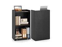 Rolling Podium Stand with 2 Shelves and Lockable Wheels