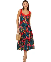 Adrianna by Adriana Papell Women's Printed Bow-Strap Midi Dress