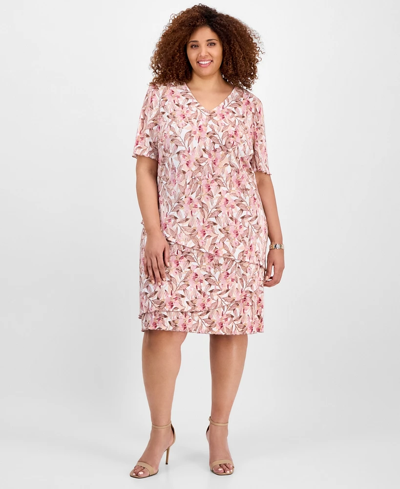 Connected Plus V-Neck Asymmetric-Tier Sheath Dress