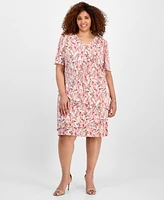 Connected Plus V-Neck Asymmetric-Tier Sheath Dress