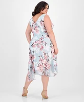 Connected Plus Floral-Print Chiffon Midi Dress