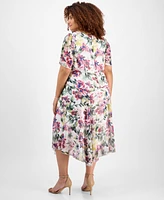 Connected Plus Printed Flutter-Sleeve Chiffon Dress