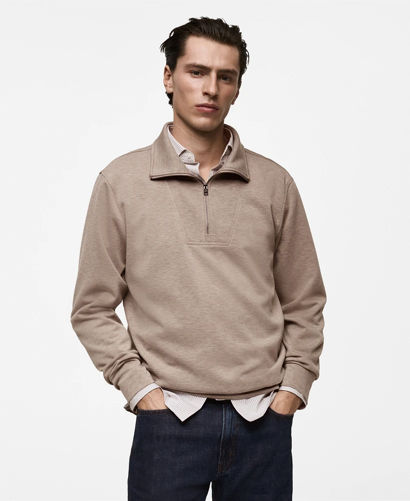 Mango Men's Funnel-Neck Quarter-Zip Sweatshirt