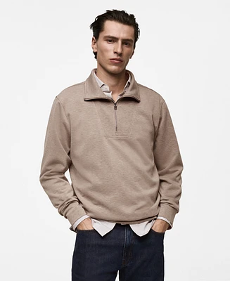 Mango Men's Funnel-Neck Quarter-Zip Sweatshirt