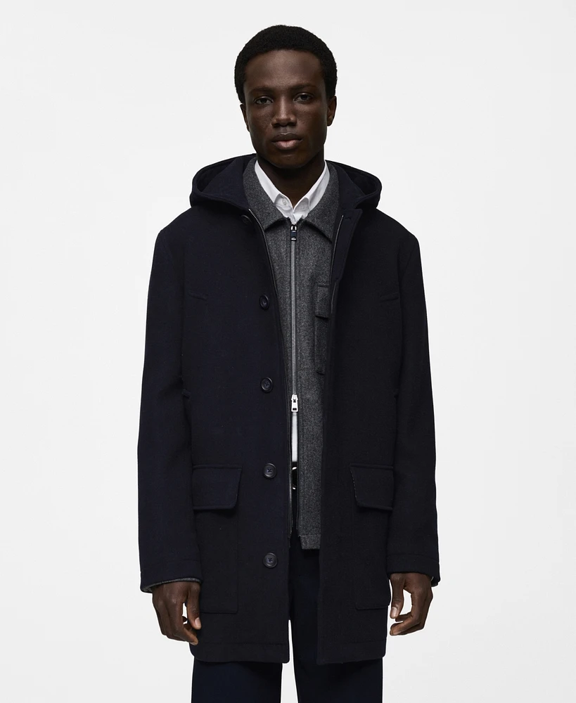 Mango Men's Hooded Wool Coat