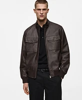 Mango Men's Pocket Leather Biker Jacket