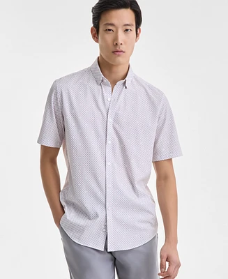 Alfani Men's Short Sleeve Diamond Print Button-Front Performance Shirt, Exclusively at Macy's