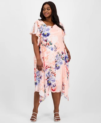 Robbie Bee Plus Printed Cowl-Neck Flutter-Sleeve Dress