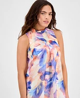 Robbie Bee Petite Printed Mock-Neck Sleeveless Trapeze Dress