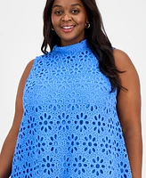 Robbie Bee Plus Size Mock-Neck Sleeveless Lace Shift Dress