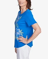 Alfred Dunner Petite Parrot Cay Tropical Floral Embroidered Top