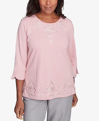 Alfred Dunner Petite Estate of Mind Lace Cutout Split Sleeve Top