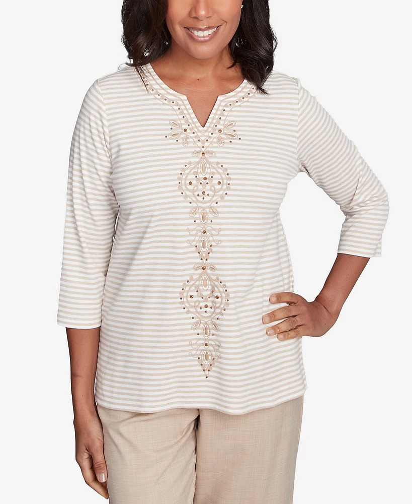 Alfred Dunner Petite Catalina Island Bold Medallion Stripe Top