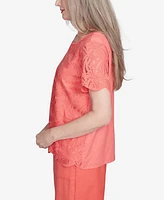 Alfred Dunner Petite Catalina Island Lace Trimmed Textured Top