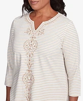 Alfred Dunner Petite Catalina Island Bold Medallion Stripe Top