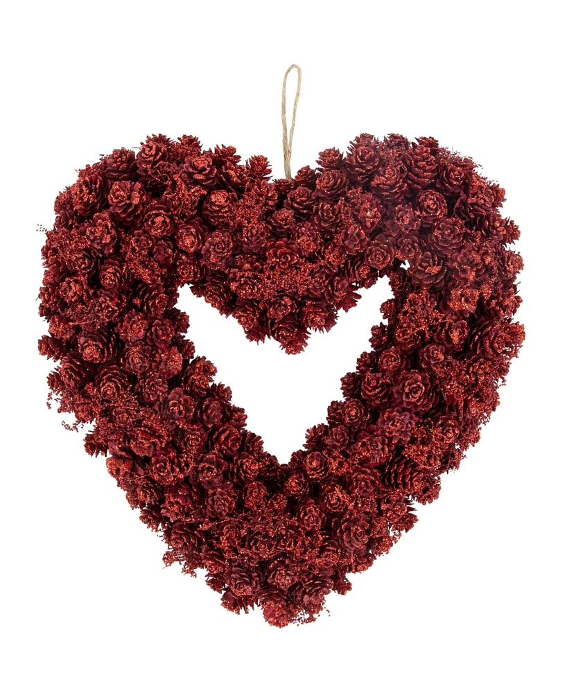 Northlight 14" Pine Cone Rose Valentine's Day Wooden Heart Wreath