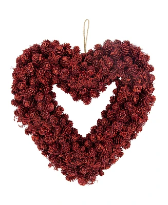 Northlight 14" Pine Cone Rose Valentine's Day Wooden Heart Wreath